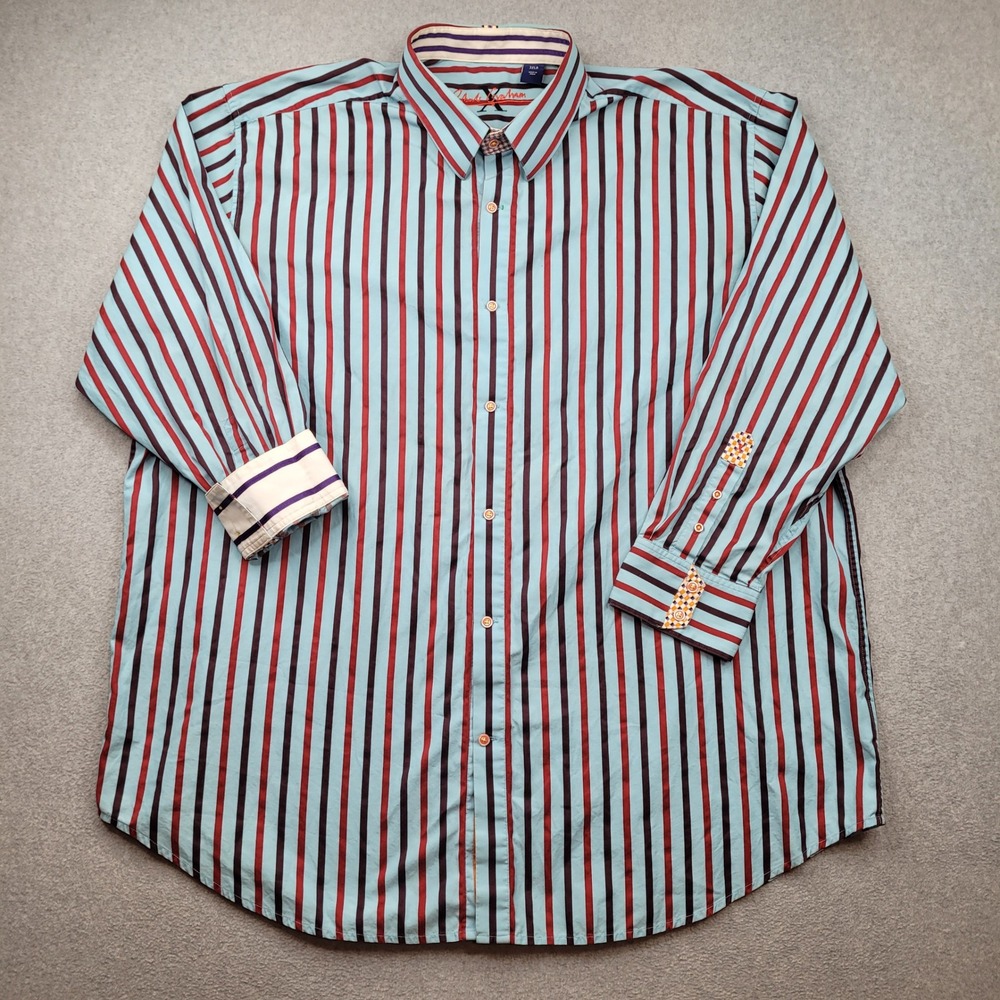 Robert Graham Button Down Mens 3XLB Blue Striped Long Sleeve Cotton